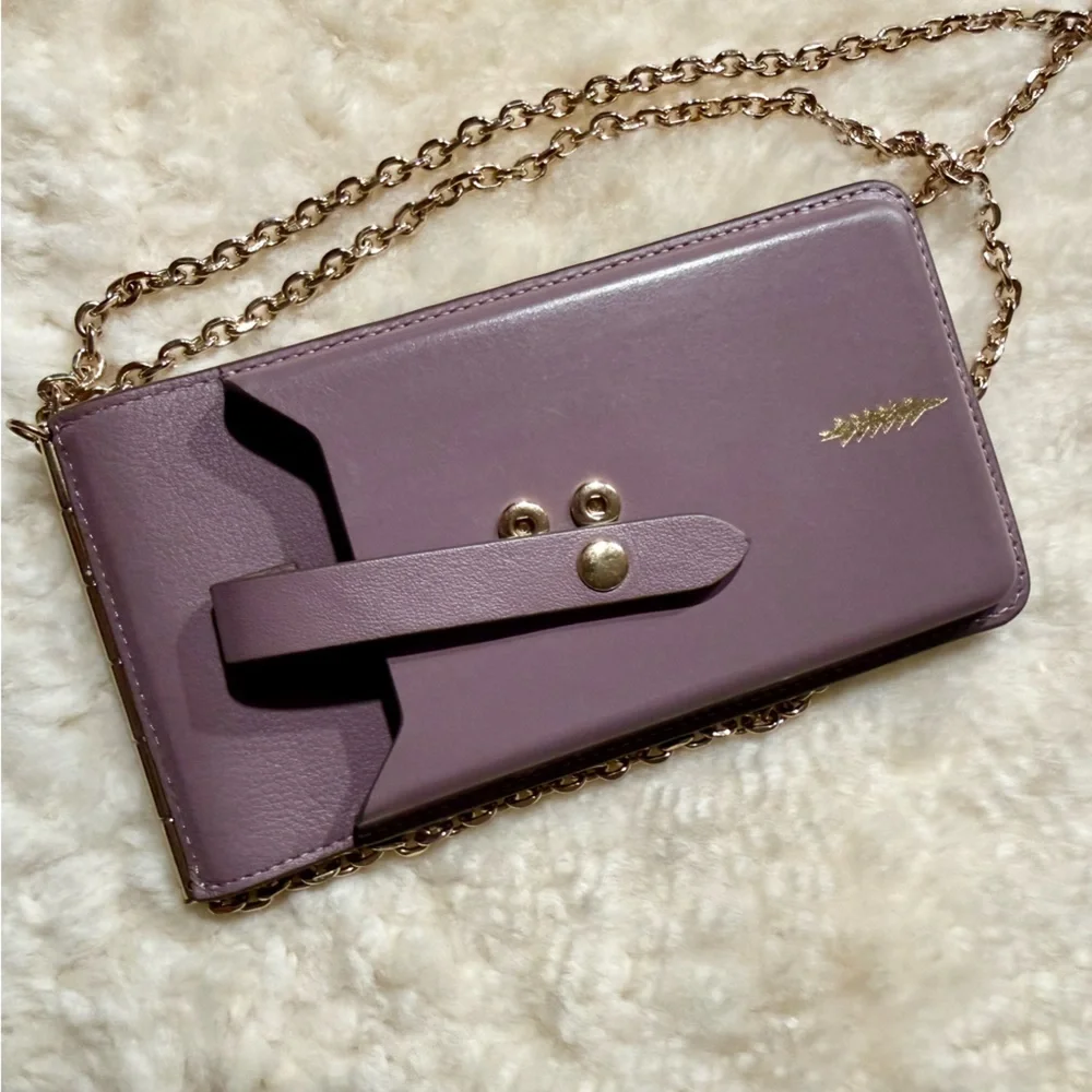 Thacker Nora Phone Crossbody Mauve Leather Wallet Bag Gold Chain